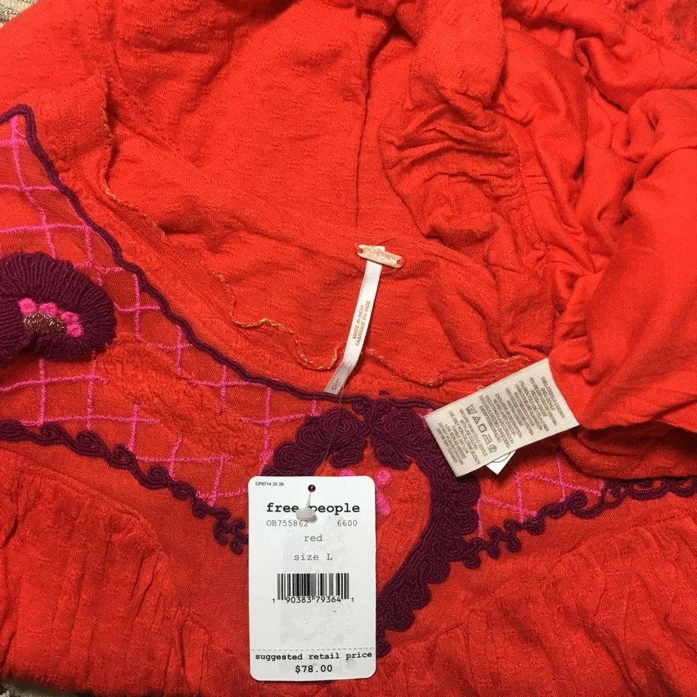 NWT FREE PEOPLE BEGONIA EMBROIDERED LONG‎ SLEEVE TOP Boho Cottagecore Romantic